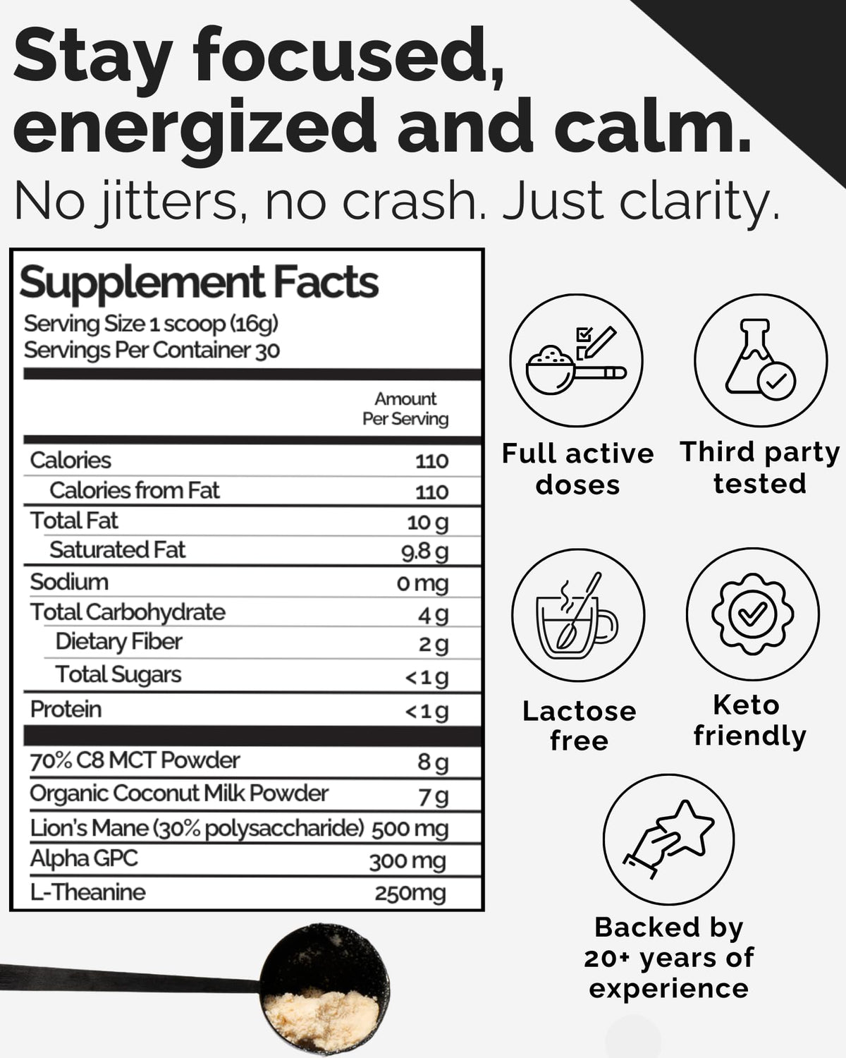 Keto Brainz C8MCT Based Nootropic - with 500mg Lion's Mane Mushroom, AlphaGPC & L-Theanine This is The Ultimate Easy to use nootropic Stack & Makes Delicious Mushroom Coffee! 16oz. 30 Servings Keto BrainzBuy Supplements Australia