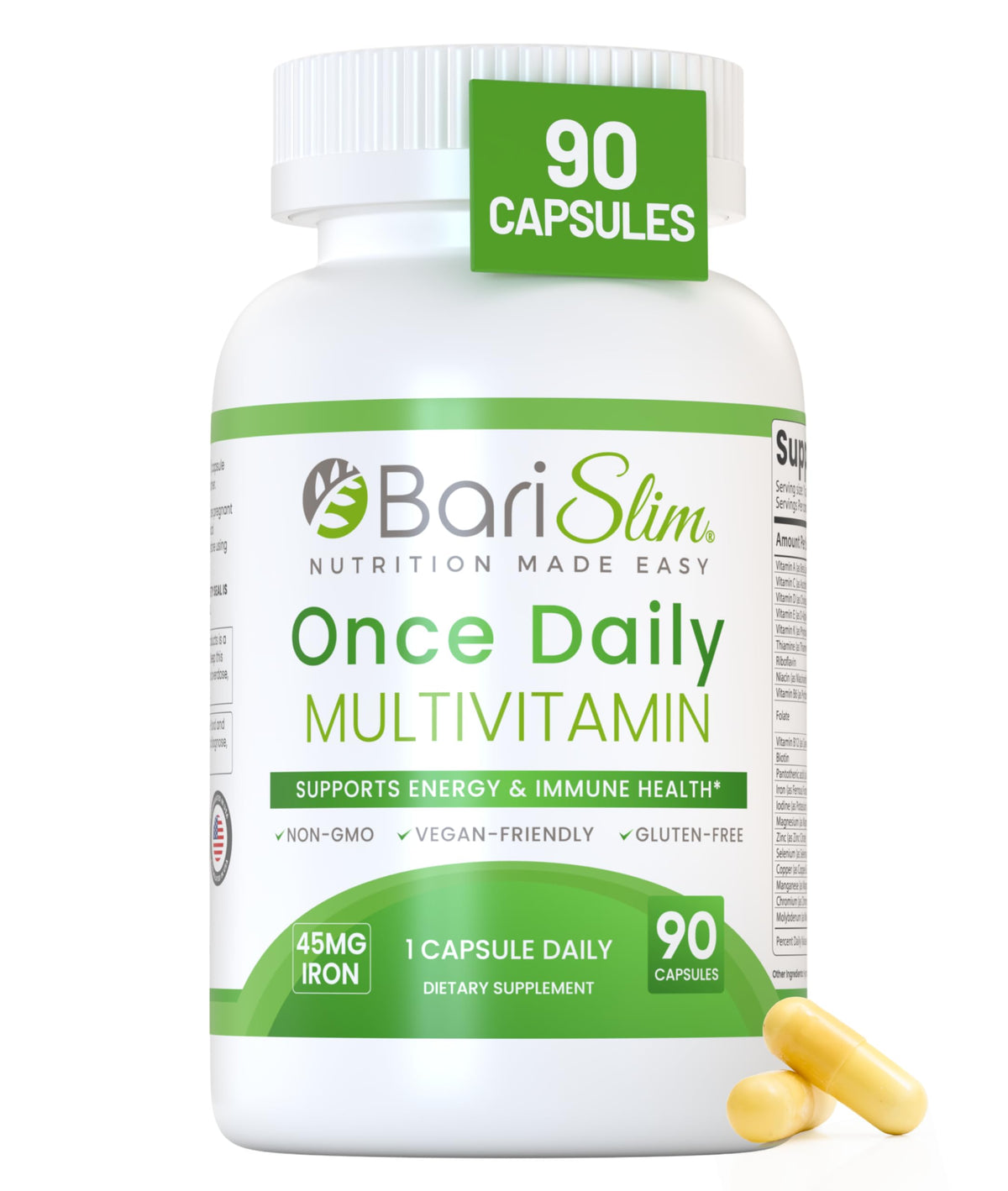 BariSlim Once Daily Bariatric Multivitamin Capsule - 45mg of Iron - Bariatric Vitamin & Supplement for Post Bariatric Surgery Including Gastric Bypass & Gastric Sleeve | 90 Day Supply BariSlim buy supplements Au