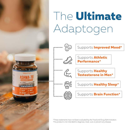 Ashwa-70®: Ashwagandha Extract - 35% Withanolides | Max Strength, Highest Withanolide Concentration - Mood & Performance - Enhanced Absorption with BioPerine® Black Pepper (60 Capsules) Triquetra HealthBuy Supplements Australia