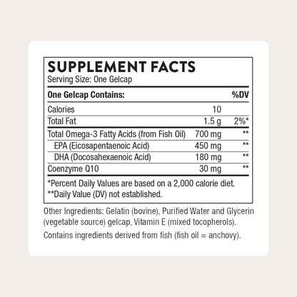 THORNE - Omega-3 with CoQ10 - Omega-3 Fatty Acids Supplement with CoQ10 - EPA and DHA - 90 Gelcaps THORNEBuy Supplements Australia