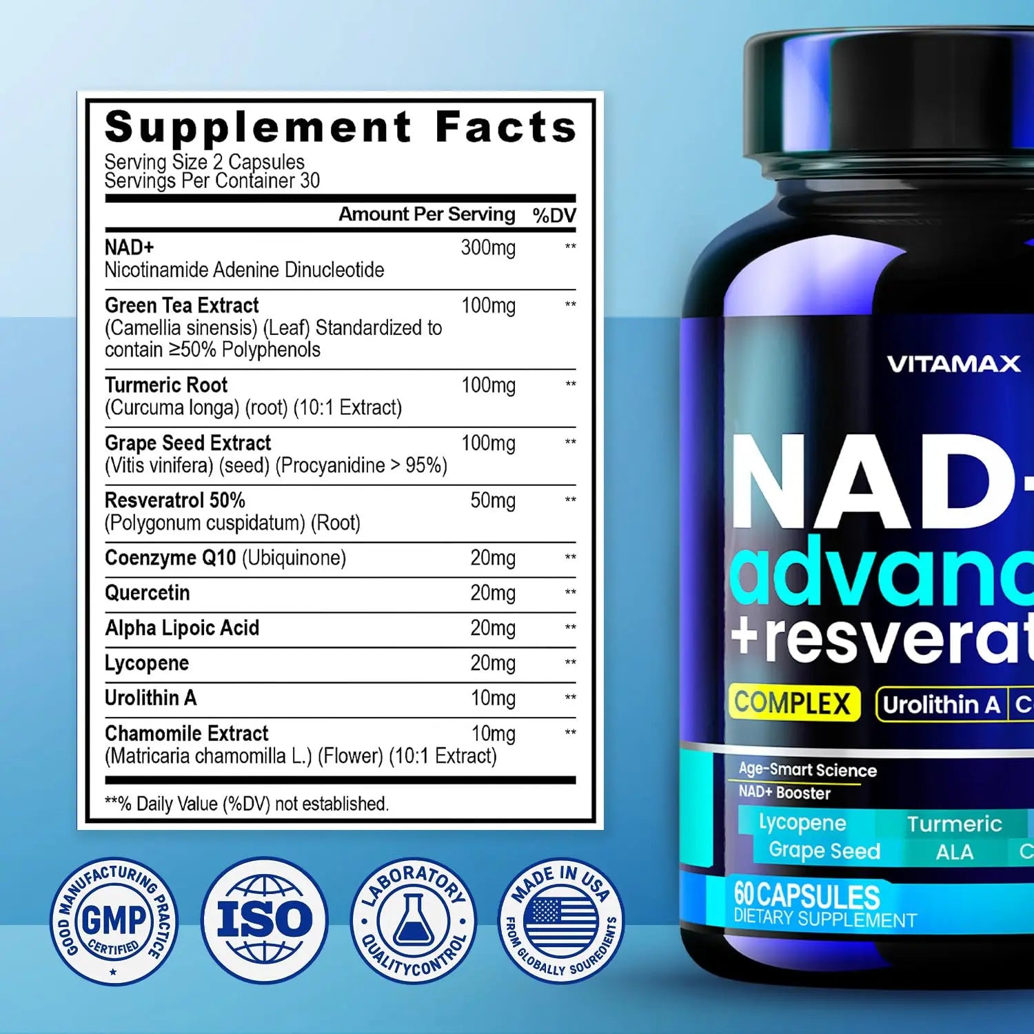 Liposomal NAD+ Supplement Extra Strength | Urolithin A, Resveratrol, CoQ10 - Women & Men - ALA, Green Tea, Quercetin, Lycopene | High Purity, Energy & Regeneration - Made in USA – 60ct VitamaxBuy Supplements Australia