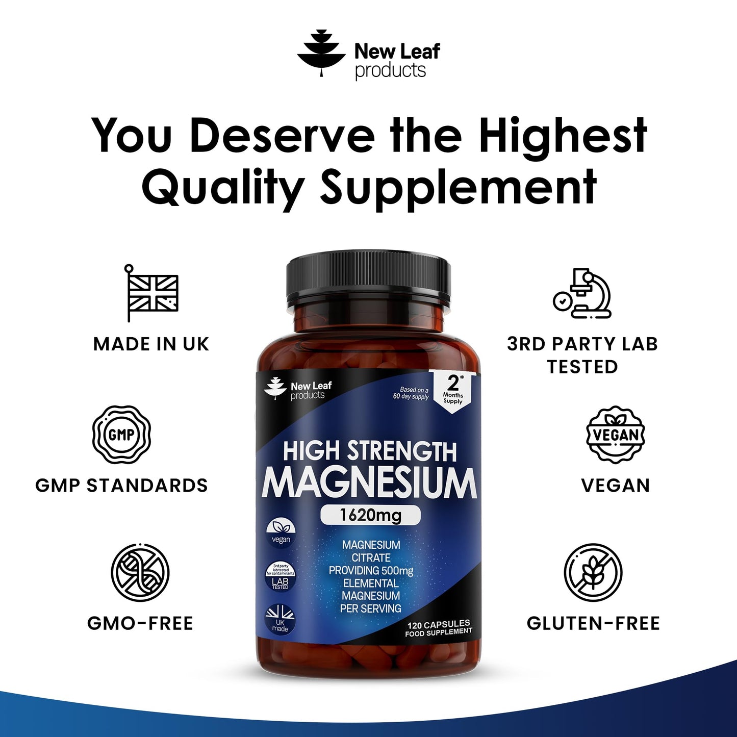 Magnesium Supplements 1620mg - Super Strength - Magnesium Citrate Capsules NEW LEAF PRODUCTSBuy Supplements Australia