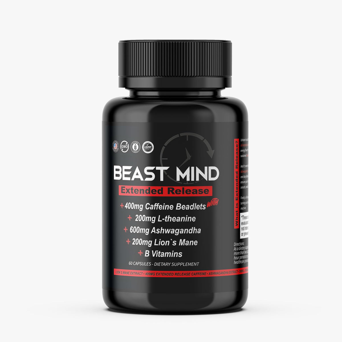 Beast Mind Extended Release Extreme Energy Pills | 400mg XR Caffeine | 600mg Ashwagandha | 200mg Lion's Mane, Increased Energy & Focus, Natural Nootropic Labs Beast MindBuy Supplements Australia