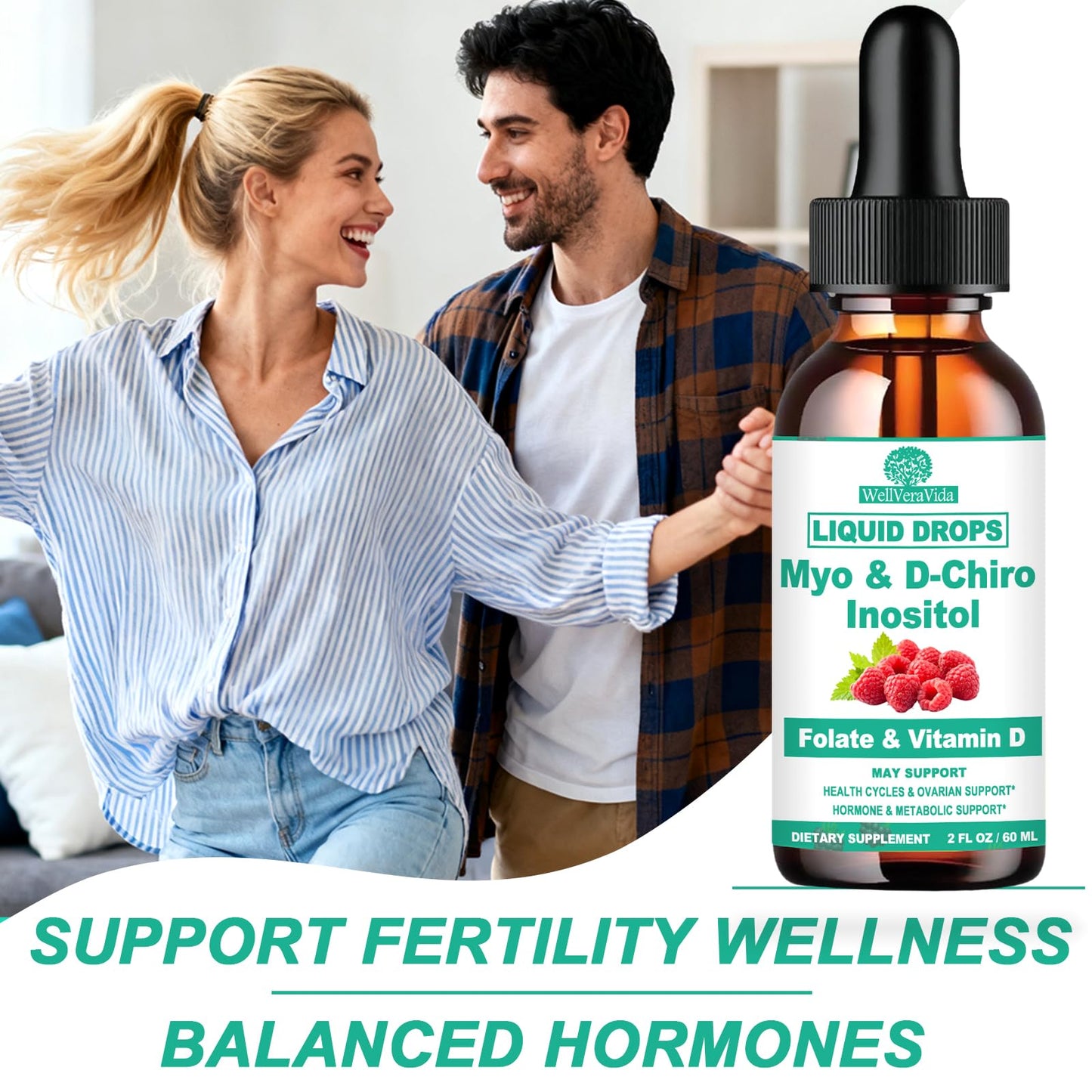 Myo Inositol & D-Chiro Inositol Supplement Liquid for Women- Ideal 40:1 Ratio Inositol Drops with MTHF Folate, Magnesium, Vitamin D, Supports Hormone Balance, Regular Cycles & Ovarian Health丨Vegan WellVeraVidaBuy Supplements Australia