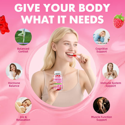 Cortisol Gummies for Women, Cortisol Supplements Gummies with Magnesium Ashwagandha Rhodiola Rosea and L-theanine Complex for Relaxation and Focus, Zzz Support, Raspberry Flavor, 60 Count GrnLifeBuy Supplements Australia