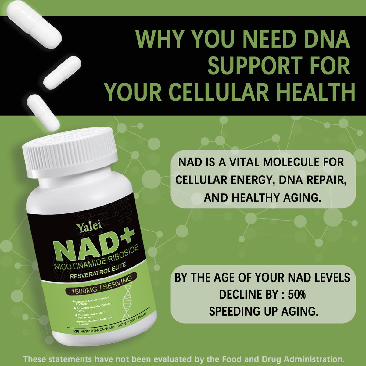 Yalei NAD Resveratrol Supplement 1500mg,120 Veggie Capsules | Liposomal NAD Plus Boosting | Support Cellular Health, Stamina & Healthy Aging for Women & Men | Non-GMO YaleiBuy Supplements Australia