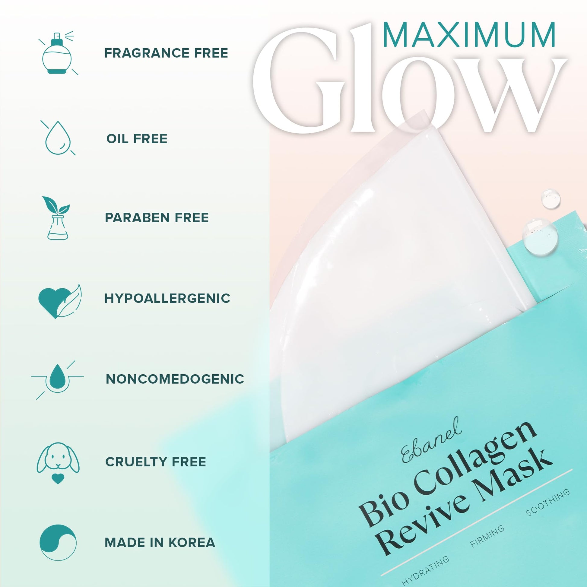 Ebanel Bio Collagen Face Mask, 4-Pack Hydrating Face Masks with 7 Peptides, Hyaluronic Acid, Niacinamide, Centella, Rose Water, Ceramide, and B5, Glass Skin Tightening and Lifting Korean Sheet Masks Ebanel buy supplements Au