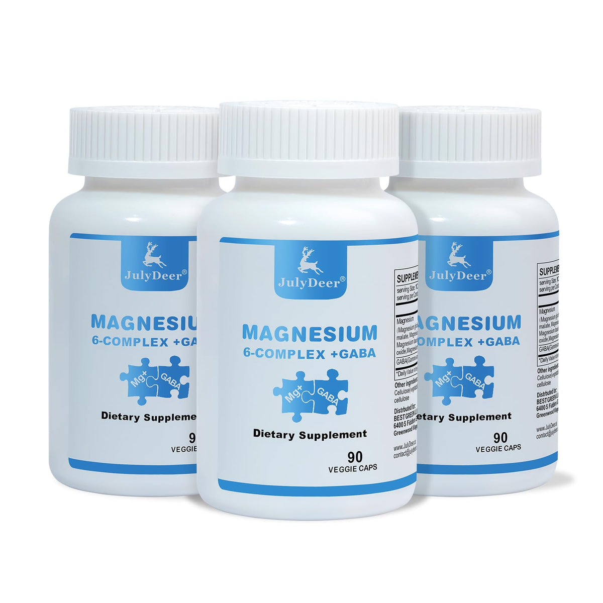 3 Bottles Sixfold Magnesium Complex | 350mg of Magnesium Glycinate, Malate, Citrate, Taurine, Oxide, Mg+ for Muscles,Nerves,& Energy, GABA Sleep Support | High Absorption | Vegan | 90 Capsules RisabouBuy Supplements Australia