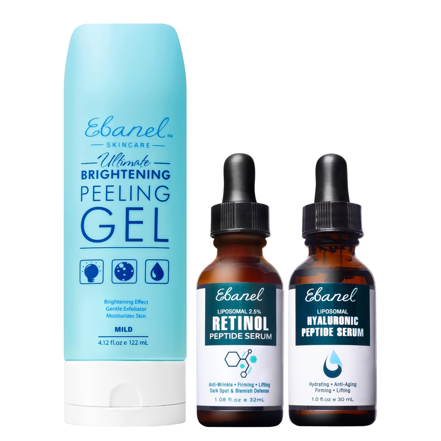 Ebanel Bundle of 2.5% Retinol Serum, Hyaluronic Acid Serum, and Exfoliating Face Scrub Peeling Gel 4.12 Oz Ebanel buy supplements Au