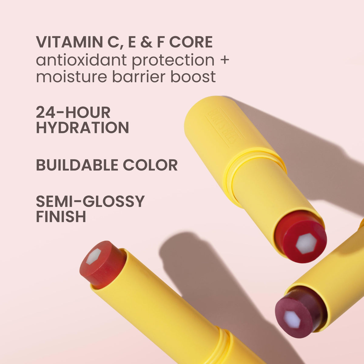 Burt’s Bees Tinted Boosted Balm, Misty Mauve, Hydrating Tinted Lip Balm with Vitamin C, E, and F Core, 24 Hour Lip Moisturizer