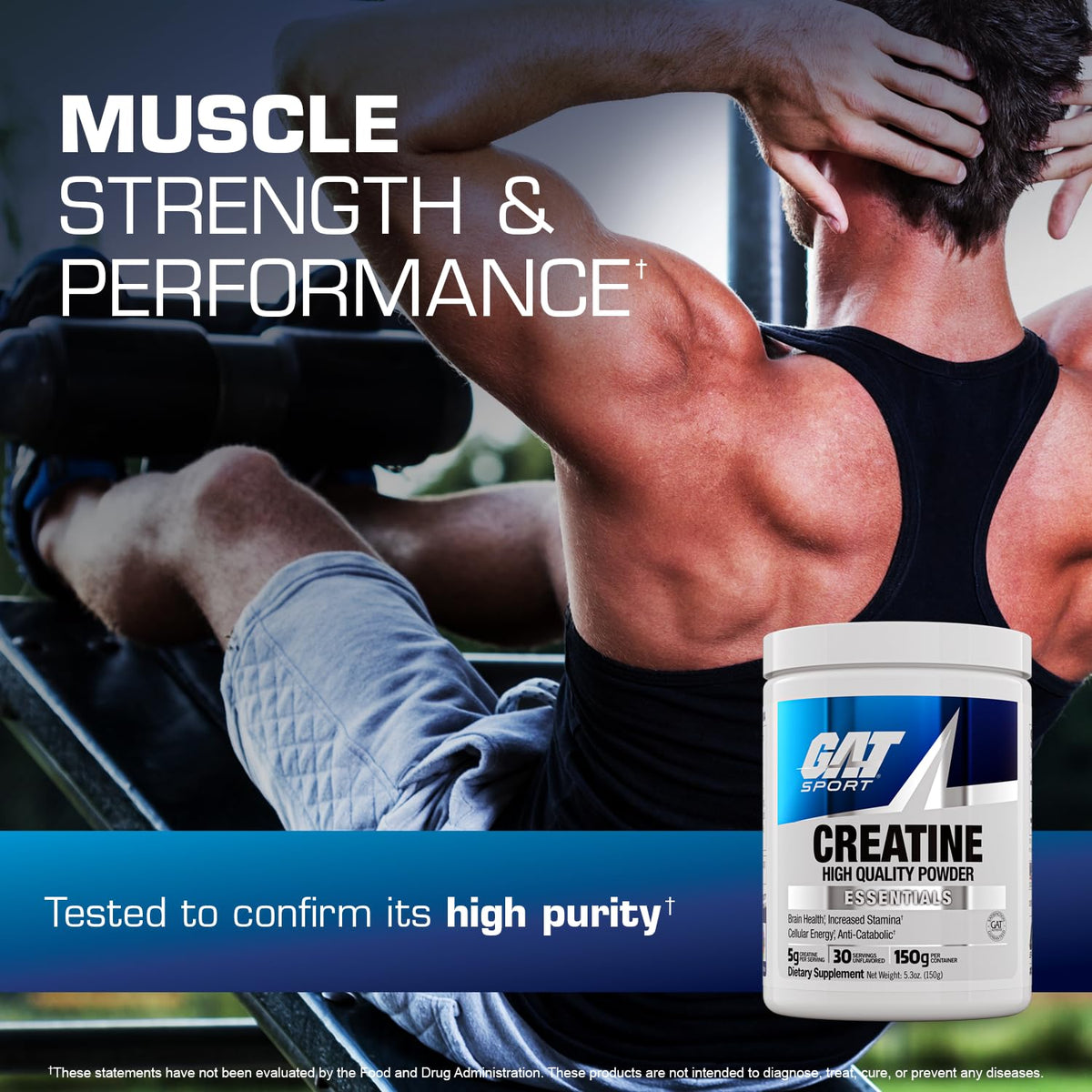 GAT SPORT Creatine Monohydrate Powder, 150 Grams, Strength, Brain Health, GLP1 Support Anti-oxidant, Endurance, for Men & Women, 1 Month Supply, Unflavored (30 Servings) GAT SPORTBuy Supplements Australia