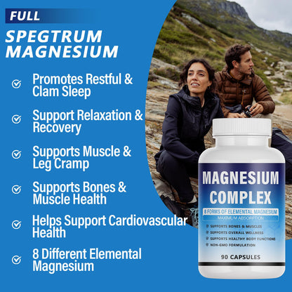 Magnesium Complex Supplement - 8 Elemental Magnesium 1000mg - Glycinate, Citrate, Malate, Taurate Chelated | Easy Absorption, Energy Support | Vegan Non-GMO, 90 Capsules (1pc) KFUKFU buy supplements Au