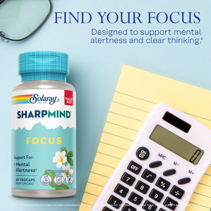 SOLARAY SharpMind Focus, Mental Alertness Nootropic Supplement for Healthy Brain Fog, Cognizin Citicoline, Lions Mane Mushroom, Bacopa Monnieri, 60 Day Money Guarantee, 60 Serv 60 Veg Caps SOLARAYBuy Supplements Australia