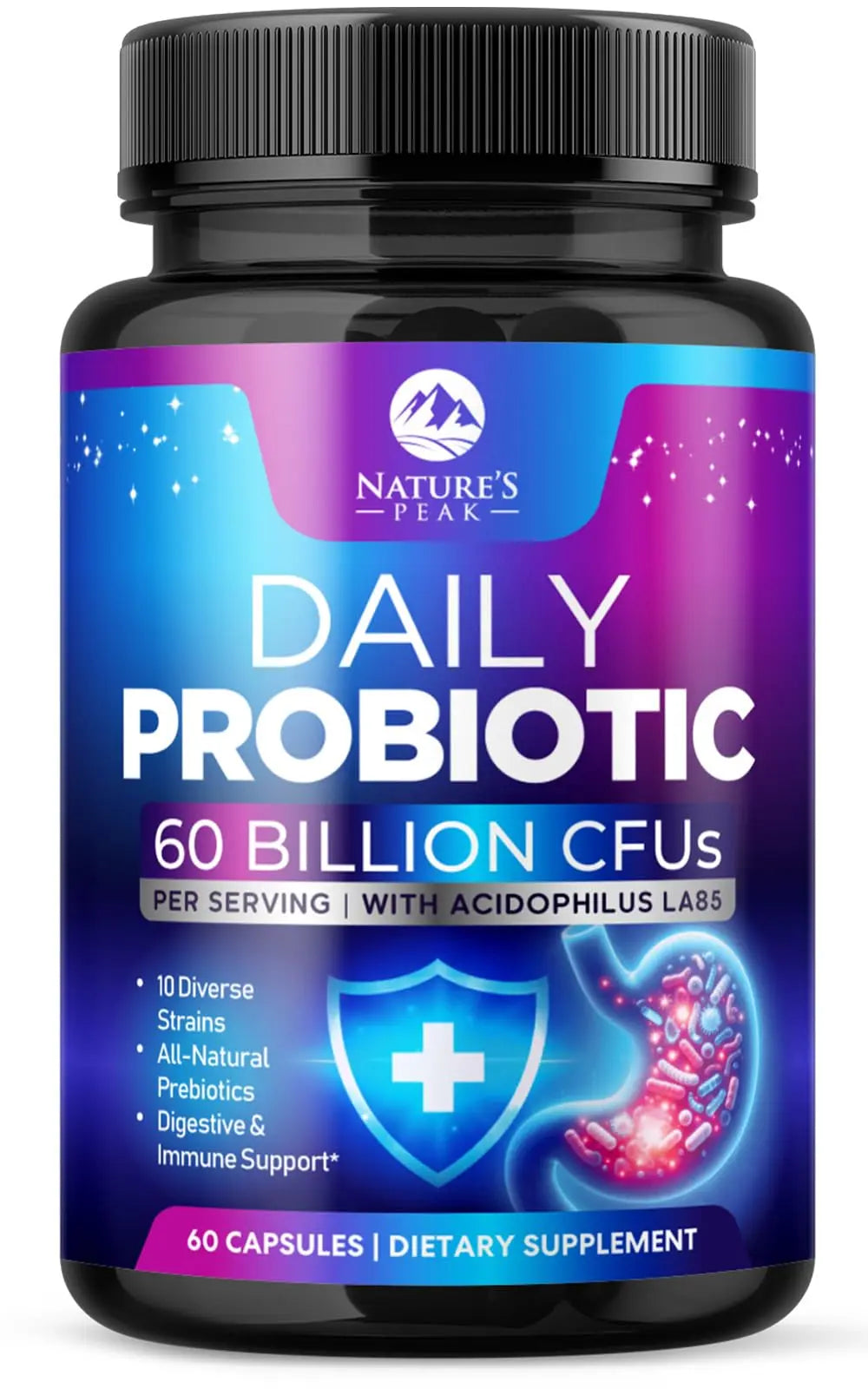 Probiotics 60 Billion CFU - 10 Strains + Digestive Enzymes & Prebiotics - Best Probiotic for Women & Men, Supports Immune, Gut Health, Occasional Constipation, Diarrhea, Gas & Bloating - 60 Capsules Nature's PeakBuy Supplements Australia