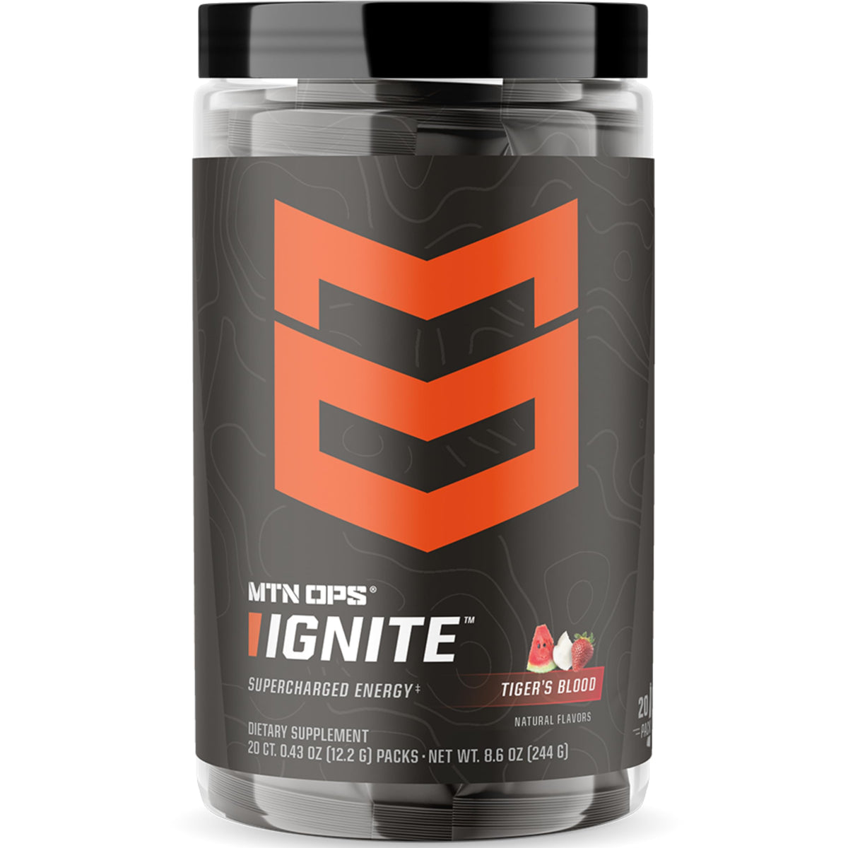 MTN OPS Ignite Trail Packs Energy Drink Powder, Gluten Free Nootropic Supplement Drink Mix, L Arginine, L Citrulline, Caffeine & Nootropic Sugar Free Drink Mix, 20 Servings, Tiger's Blood MTN OPSBuy Supplements Australia