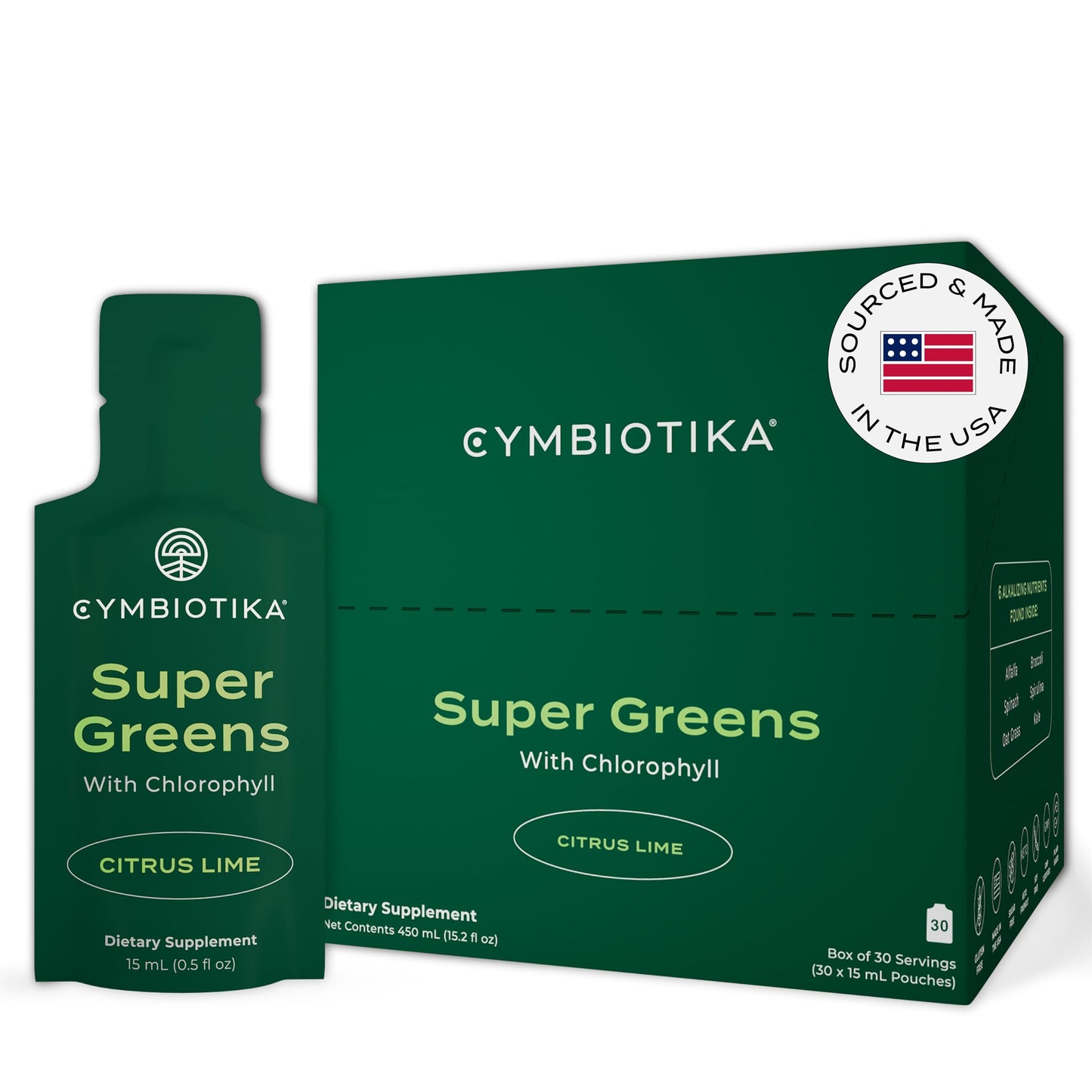 CYMBIOTIKA Super Greens Supplement with Chlorophyll, Spirulina, Daily Vegan Superfood Packets for Digestive Gut Health, Detox, Energy and Immune Support, Citrus Lime Flavor, 15 mL Pouches, 30 Pack CYMBIOTIKABuy Supplements Australia