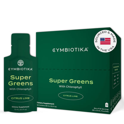 CYMBIOTIKA Super Greens Supplement with Chlorophyll, Spirulina, Daily Vegan Superfood Packets for Digestive Gut Health, Detox, Energy and Immune Support, Citrus Lime Flavor, 15 mL Pouches, 30 Pack CYMBIOTIKABuy Supplements Australia
