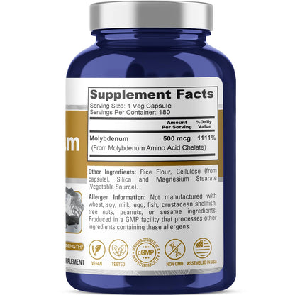 NusaPure Chelated Molybdenum 500 mcg 180 Vegetarian Caps (Vegan, Non-GMO) NusaPureBuy Supplements Australia