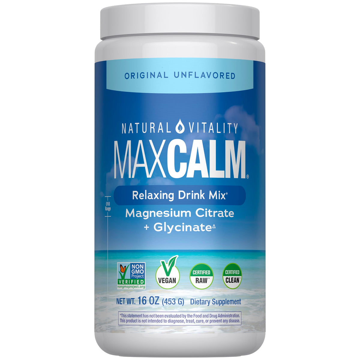 Natural Vitality Calm, Magnesium Supplement, Anti-Stress Drink Mix Powder, Gluten Free, Vegan, & Non-GMO, Original Unflavored, 16 oz