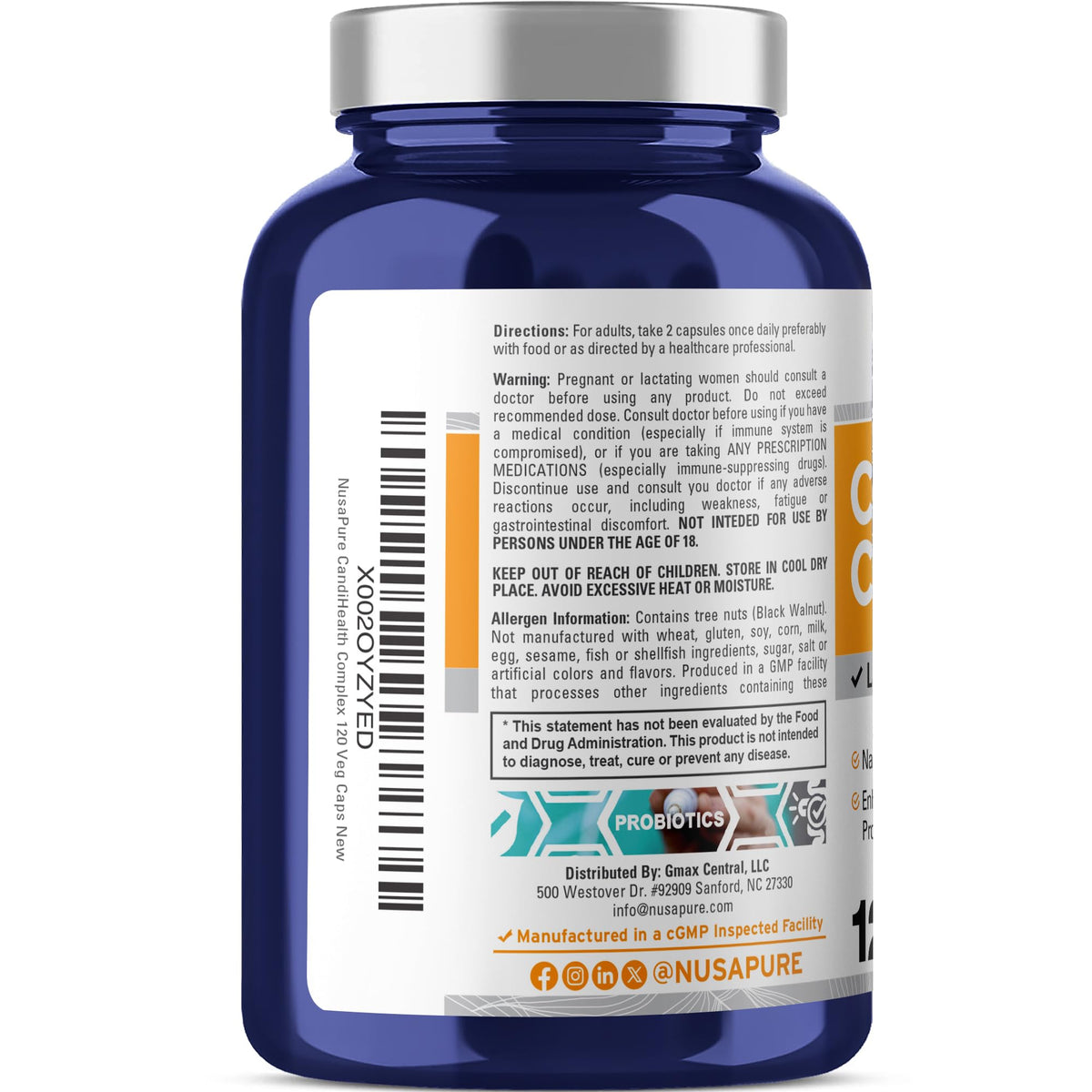 NusaPure CandiHealth Complex (Non-GMO, Vegan) 120 Veggie Capsules NusaPureBuy Supplements Australia