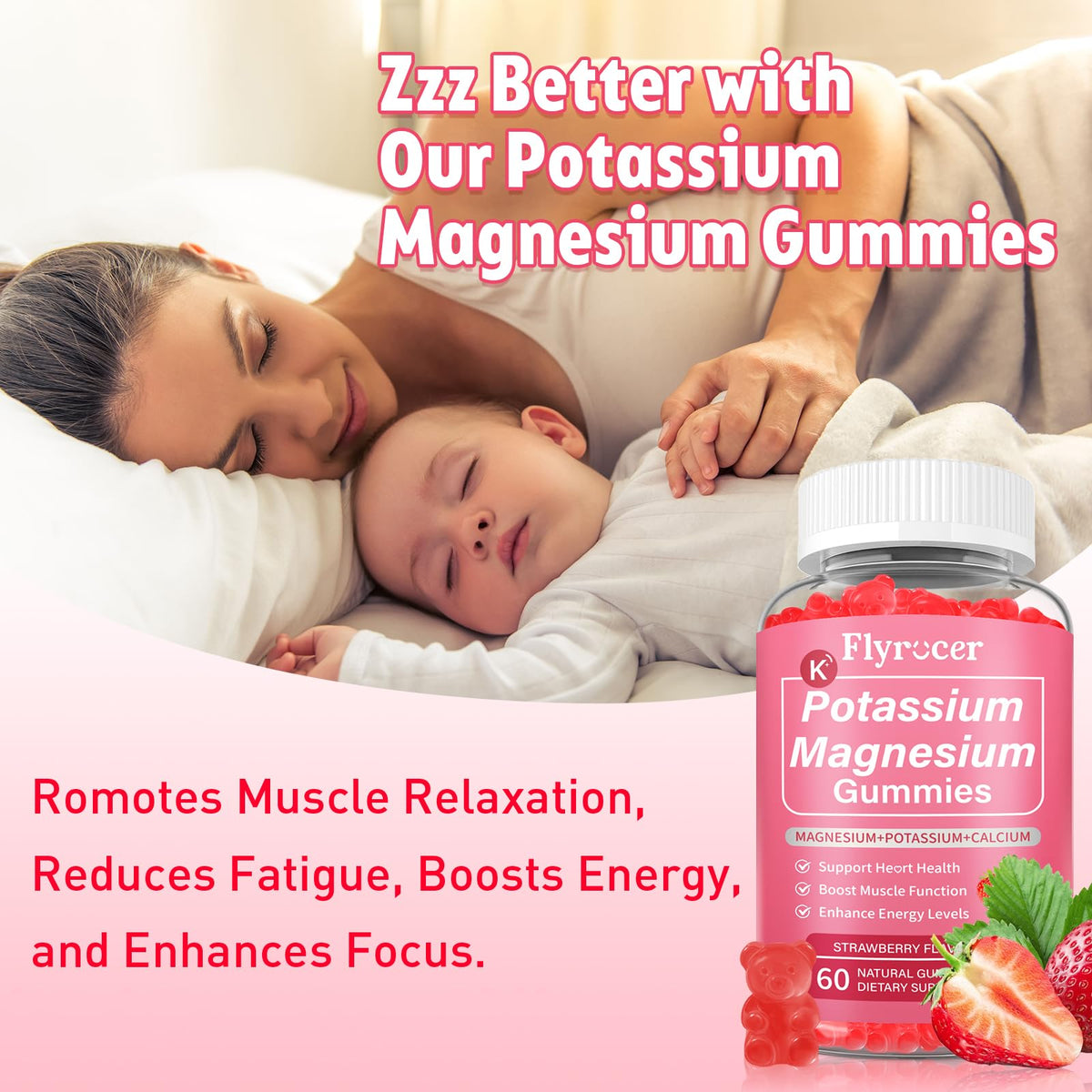 2 Pack Potassium Magnesium Gummies for Men & Women, Potassium Magnesium Supplement for Leg Cramps, Muscle Health, & Electrolyte Balance, Strawberry Flavor, 120 Gummies FlyrocerBuy Supplements Australia
