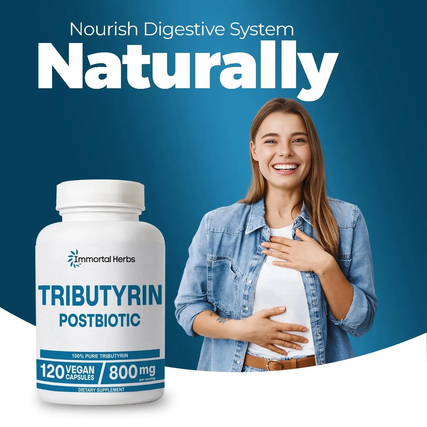 Immortal Herbs Tributyrin Supplement 800mg, Advanced Butyrate Form, 55% Standardized, More Effective Delivery Than Sodium Butyrate, 120 Capsules, Non-GMO & Gluten Free Postbiotic Supplement Immortal HerbsBuy Supplements Australia