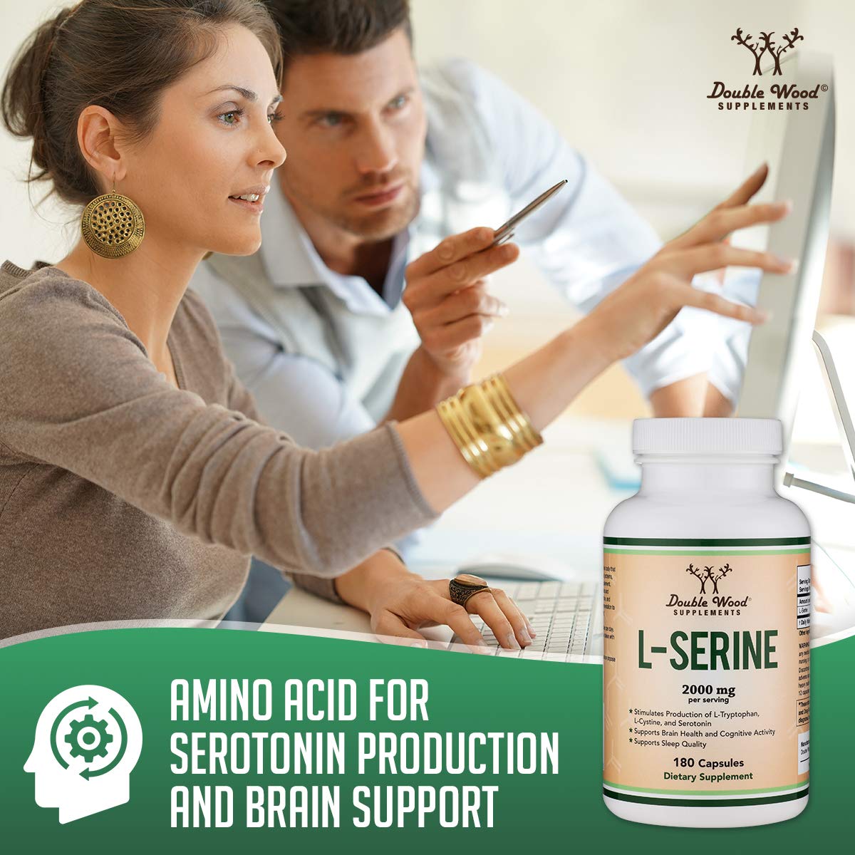 L-Serine Capsules (Third Party Tested) - 2,000mg Servings Used in Clinical Study, 180 Count, 500mg per Capsule (L Serine Amino Acid for Serotonin Production and Brain Support) by Double Wood Double Wood SupplementsBuy Supplements Australia