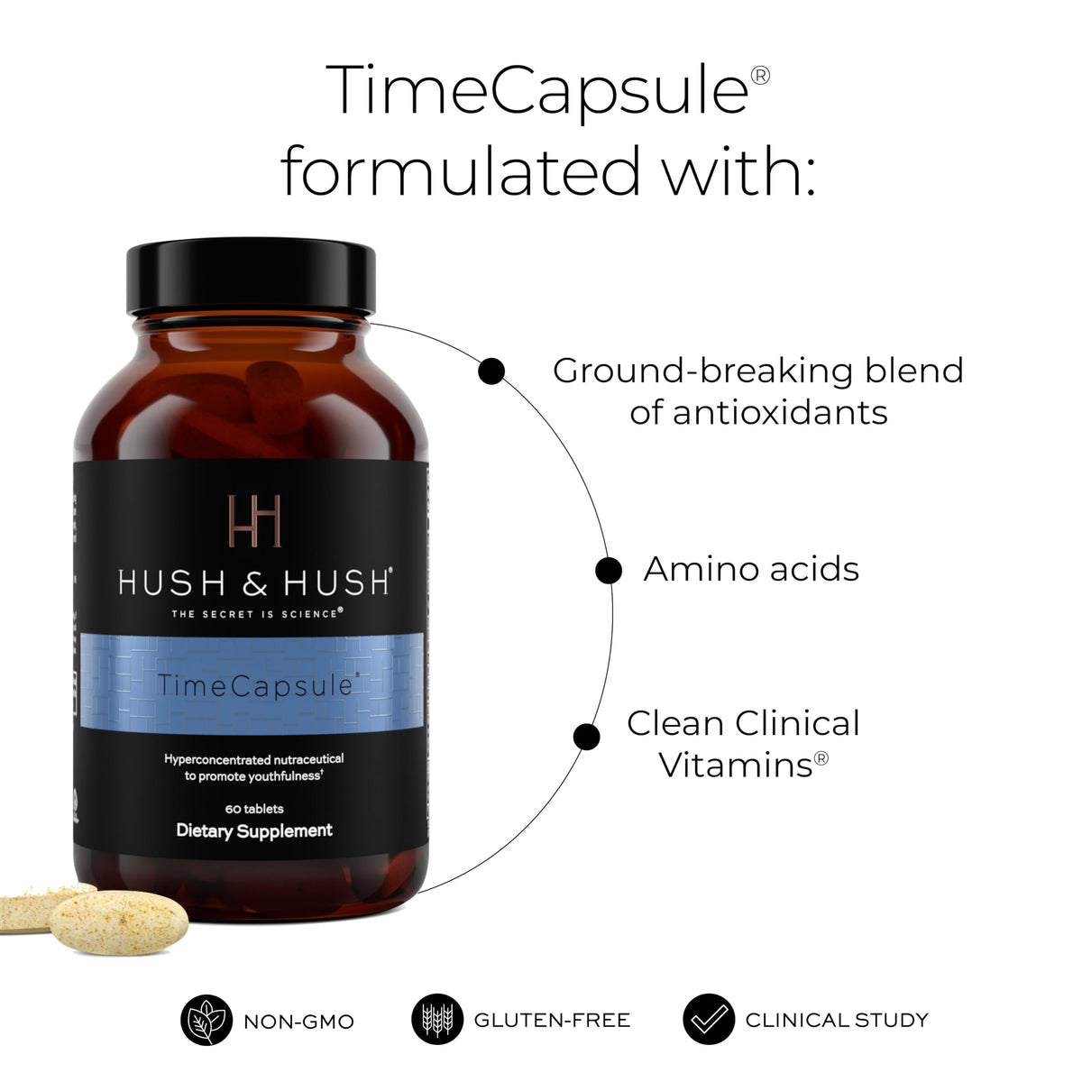 Hush & Hush TimeCapsule Multivitamin, Women's Multivitamin, Men's Multivitamin, Clean Nutraceuticals Supplements That Contains Hyaluronic Acid Hush & HushBuy Supplements Australia