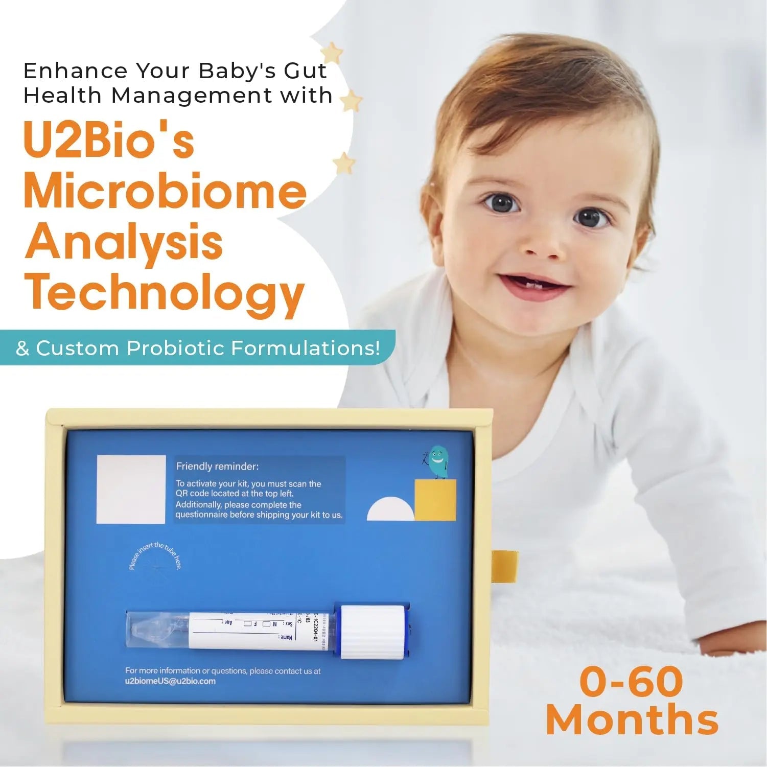 U2Biome Bebe Baby Gut Microbiome Test Kit, at-Home Collection Kit, Health Indicators for Growth & Development & Allergy, Personalized Report & Probiotics Recommendations, from 0 to 60 Months U2Biome BebeBuy Supplements Australia