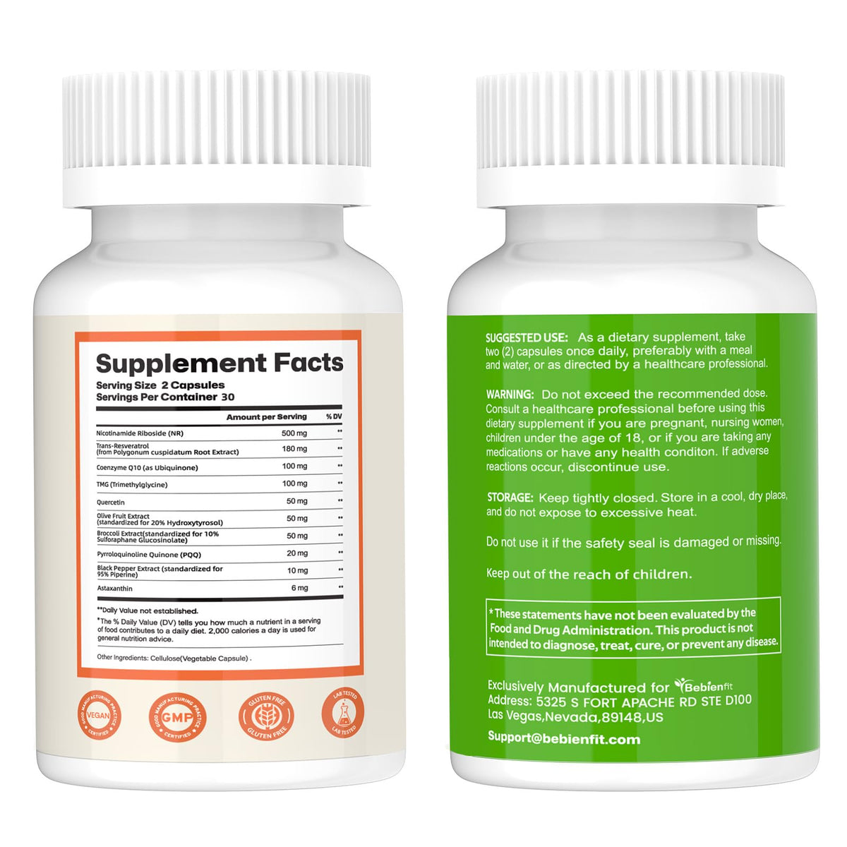 Nad Supplement for Healthy Aging | Energy| Antioxidant| Skin Health| Focus ,10-in-1 Formula with NR,Trans-Resveratrol,CoQ10,Astaxanthin,PQQ,TMG,Quercetin,Olive Fruit Nad+ for Women Men,60 Vegan Caps Bebien fitBuy Supplements Australia