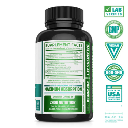 Zhou DIM Active - DIM Supplement, Hormone Balance for Women & Men, Hormonal Support with 250mg Diindolylmethane - 60 Vegan Capsules ZHOUBuy Supplements Australia