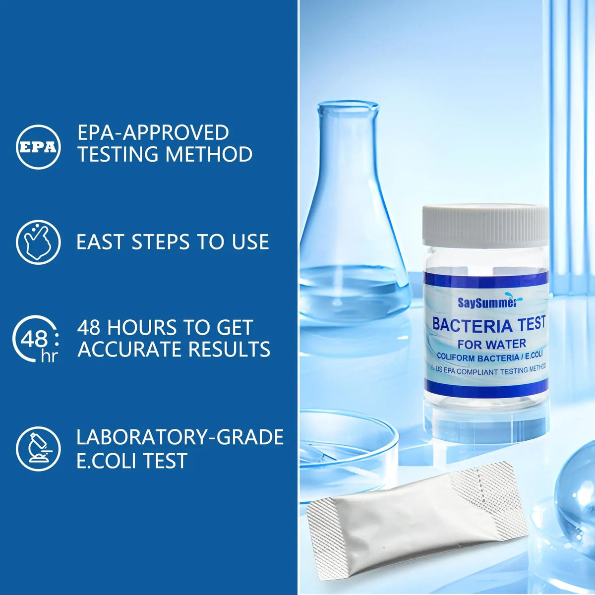 Drinking Water Bacteria Test Kit: 4 Tests Detecting Coliform E coli Bacteria - at Home Well Water Testing Kits for Drinking Water Pool Hot Tub Aquarium and More SaySummerBuy Supplements Australia