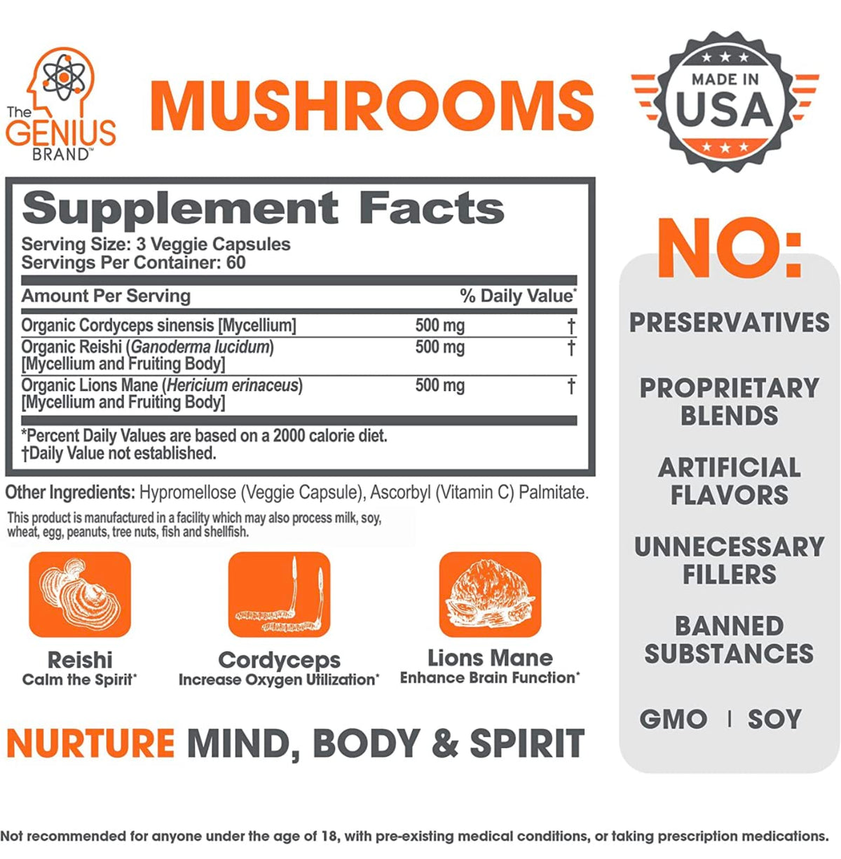 The Genius Brand - Lions Mane, Cordyceps and Reishi- Genius Mushroom The Genius BrandBuy Supplements Australia