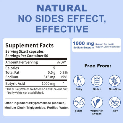 Sodium Butyrate, Butyrate Gut Health Supplement, Postbiotic for Gut, Stomach & Digestive, Support IBS, Leaky Gut, Gas & Bloat, Low Odor, 100 Vegan Capsules JkrovaBuy Supplements Australia
