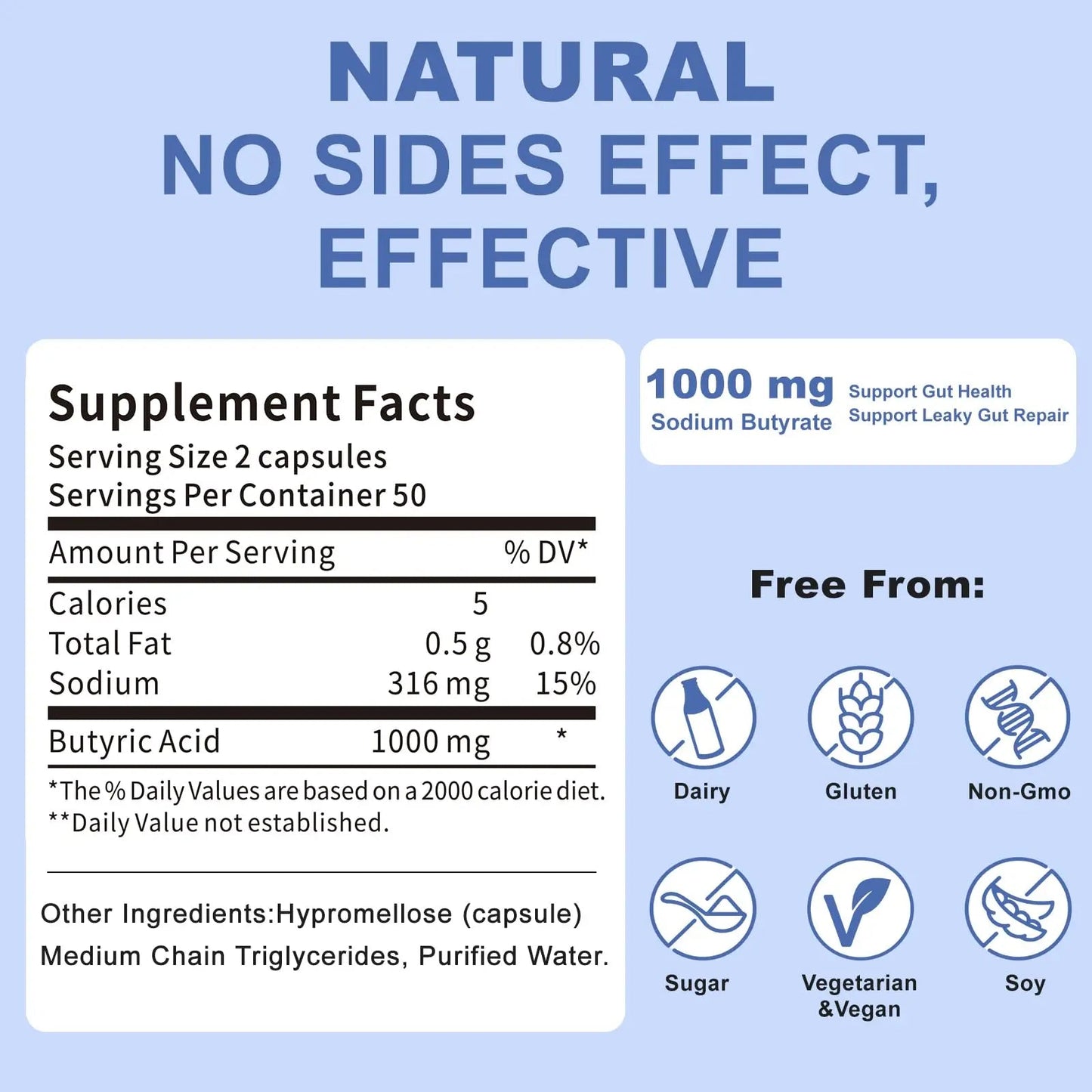 Sodium Butyrate Supplement – Postbiotic for Gut Health, Supports Digestion, IBS, Leaky Gut & Stomach Comfort – Low Odor, Easy to Swallow, No Side Effects – 100 Vegan Capsules QUBITBuy Supplements Australia