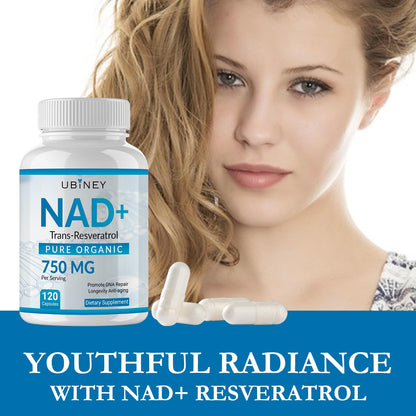 Ubiney NAD+ 750mg with Trans-Resveratrol – Pure Organic Nicotinamide Adenine Dinucleotide Supplement – DNA Repair, Cellular Energy, Anti-Aging Support – 120 Vegan Capsules, Non-GMO, Gluten-Free UbineyBuy Supplements Australia