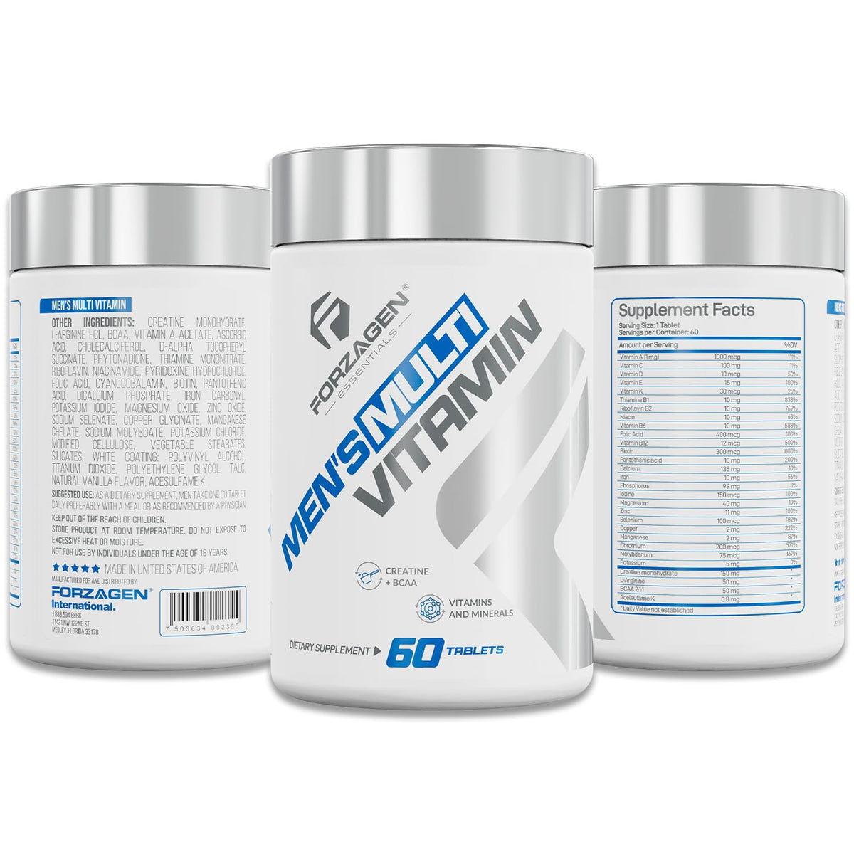 Forzagen Essentials Men's Multivitamin with Creatine and BCAA, Complete Vitamin and Mineral Complex, 60 Tablets Forzagen buy supplements Au