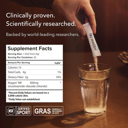 TRU NIAGEN NAD+ Booster with Hydration & Prebiotic Support Award-Winning Nicotinamide Riboside Mixing Powder for Cellular Energy, Repair & Healthy Aging - 30ct/300mg Stick Packs: On-The-Go Supplement TRU NIAGENBuy Supplements Australia