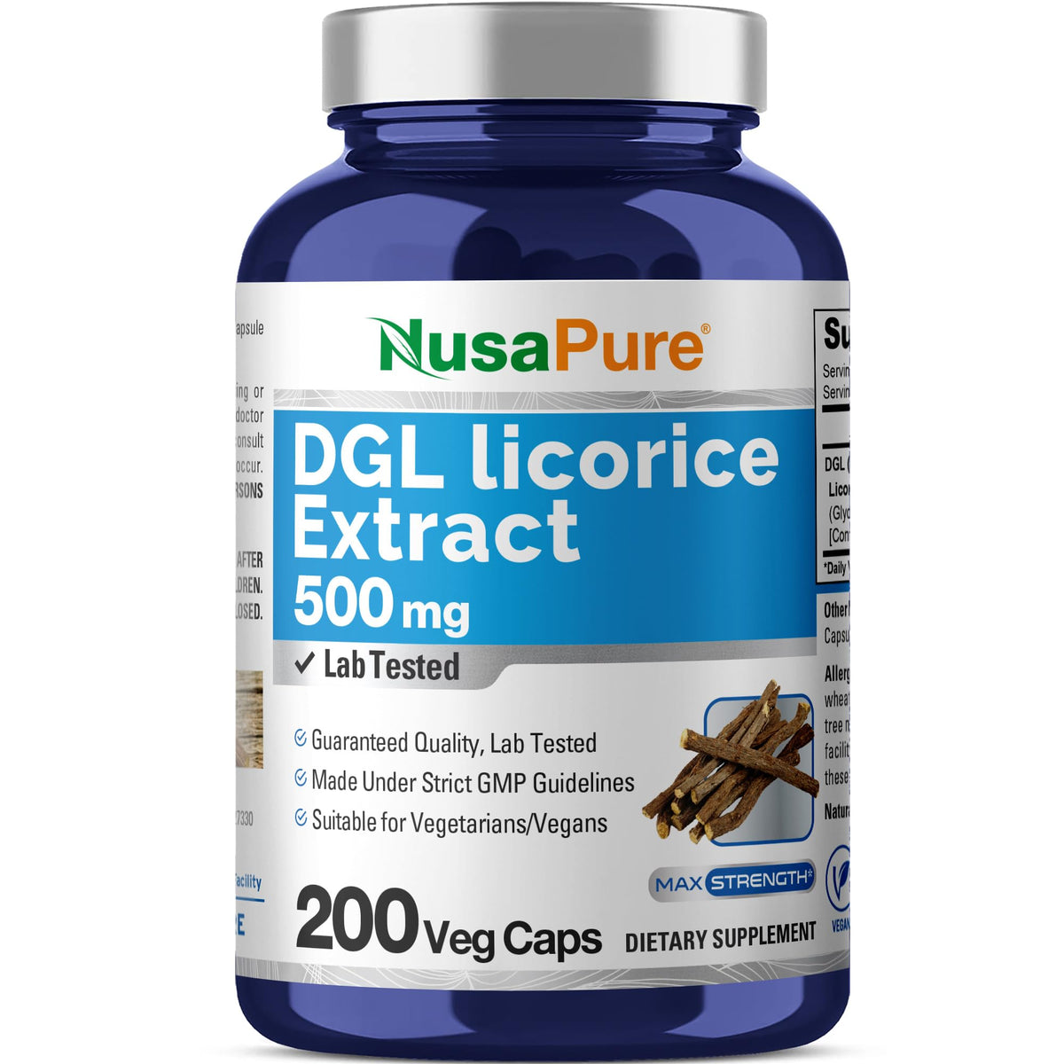 NusaPure DGL Licorice Extract 500 mg 200 Veggie Capsules (Vegan,Non-GMO) NusaPureBuy Supplements Australia