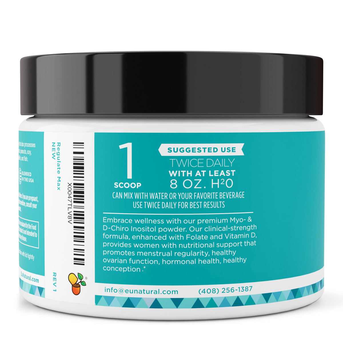 Eu Natural Regulate MAX Myo-Inositol & D-Chiro Inositol Supplement Powder for Women with Vitamin D & Folate Nutritional Support, Hormone Balance & Fertility Support, Unflavored 60 Servings Eu NaturalBuy Supplements Australia