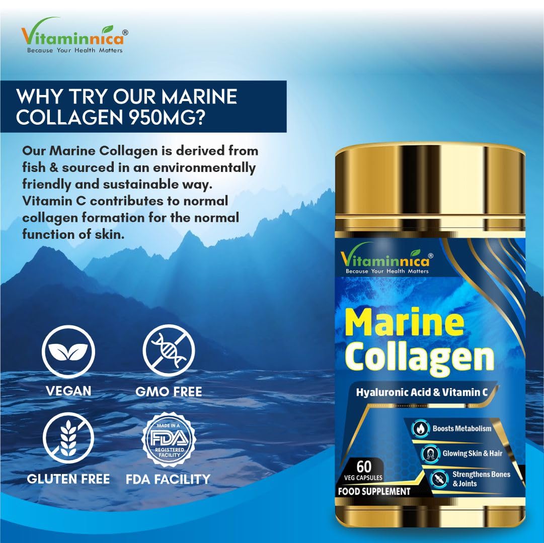Vitaminnica Marine Collagen Capsules with Hyaluronic Acid & Vitamin C - Skin, Hair, Bones & Joints Vitaminnica Because your Health MattersBuy Supplements Australia