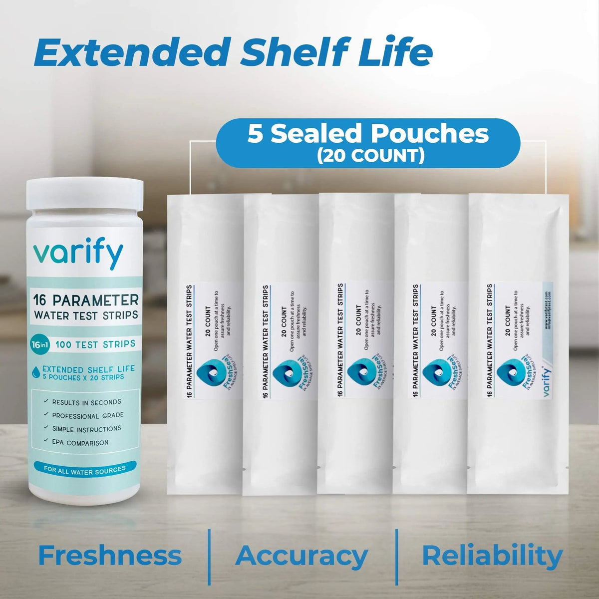 Varify 17in1 Complete Drinking Water Test Kit - 100 Strips + 2 Bacteria Tester Kits - Well, Tap, Home, City Water Testing Strip for Lead, Alkaline, Chlorine, Hardness, Iron, Fluoride, Copper & More VARIFYBuy Supplements Australia