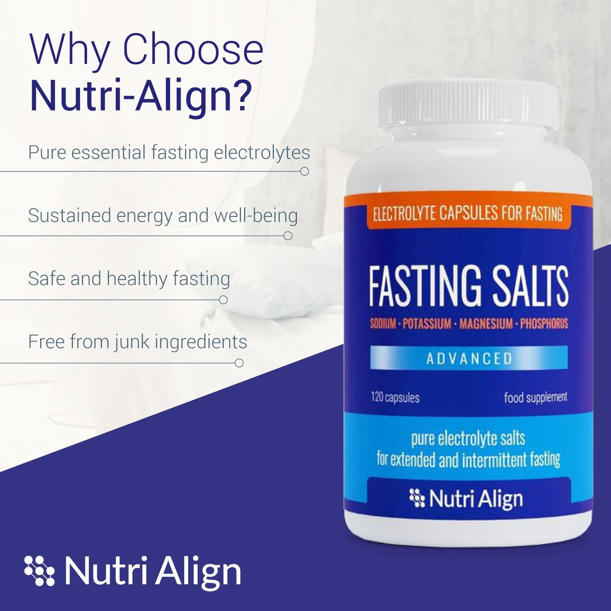 Nutri-Align Fasting Salts Electrolytes Advanced, 120 Capsules | Sodium Potassium Magnesium Phosphorus | Pure Fasting Electrolytes | Sugar Free & Filler Free Nutri-AlignBuy Supplements Australia