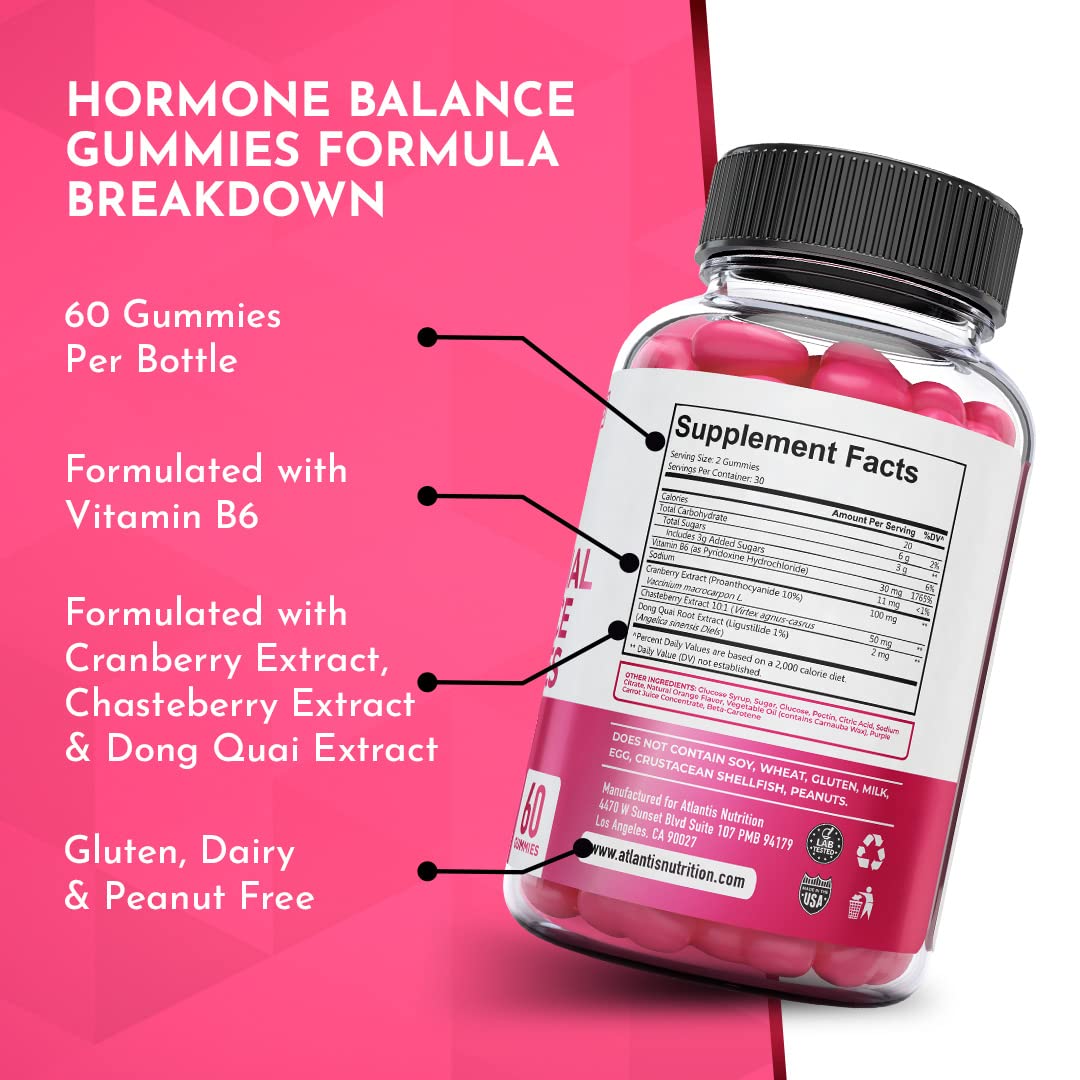Atlantis Nutrition Hormonal Balance for Women & PMS Relief Gummies - Alleviates Cramps, Bloating, Mood Swings, Hot Flashes & Night Sweats - Cranberry, Dong Quai & Chasteberry Menstrual Cramp Relief Atlantis NutritionBuy Supplements Australia