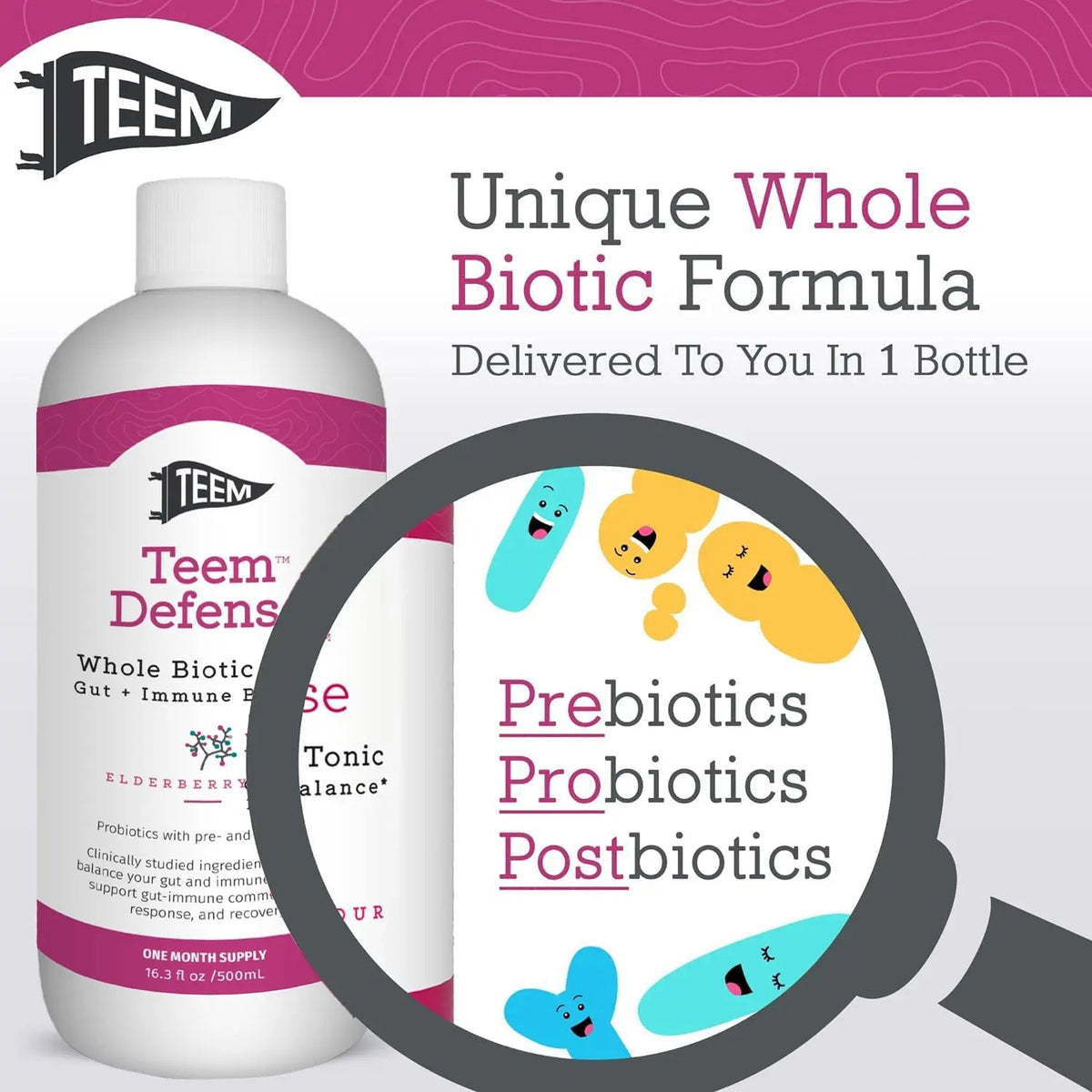 Teem Defense Liquid Probiotic with Elderberry, Whole Biotic Tonic for Digestion & Immunity, Prebiotic Probiotic & Postbiotic Supplement for Kids and Adults, 30 Day Supply – 16.3 Fl.Oz TeemBuy Supplements Australia
