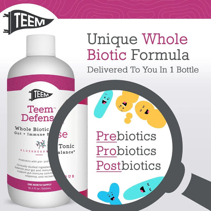 Teem Defense Liquid Probiotic with Elderberry, Whole Biotic Tonic for Digestion & Immunity, Prebiotic Probiotic & Postbiotic Supplement for Kids and Adults, 30 Day Supply – 16.3 Fl.Oz TeemBuy Supplements Australia