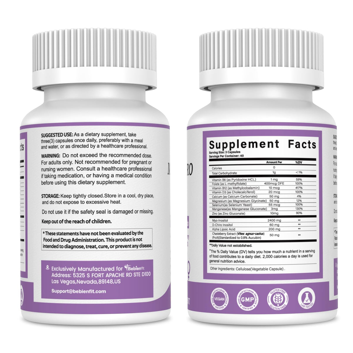 13-in-1 Myo Inositol & D-Chiro Inositol for Women PCOS,Hormonal Balance,2460mg-40:1 Ratio,Ovarian Health&Cycle Support Supplement Plus Alpha Lipoic Acid/Folate/Vitex/Magnesium/Multivitamin,120 Veg Cap Bebien fitBuy Supplements Australia