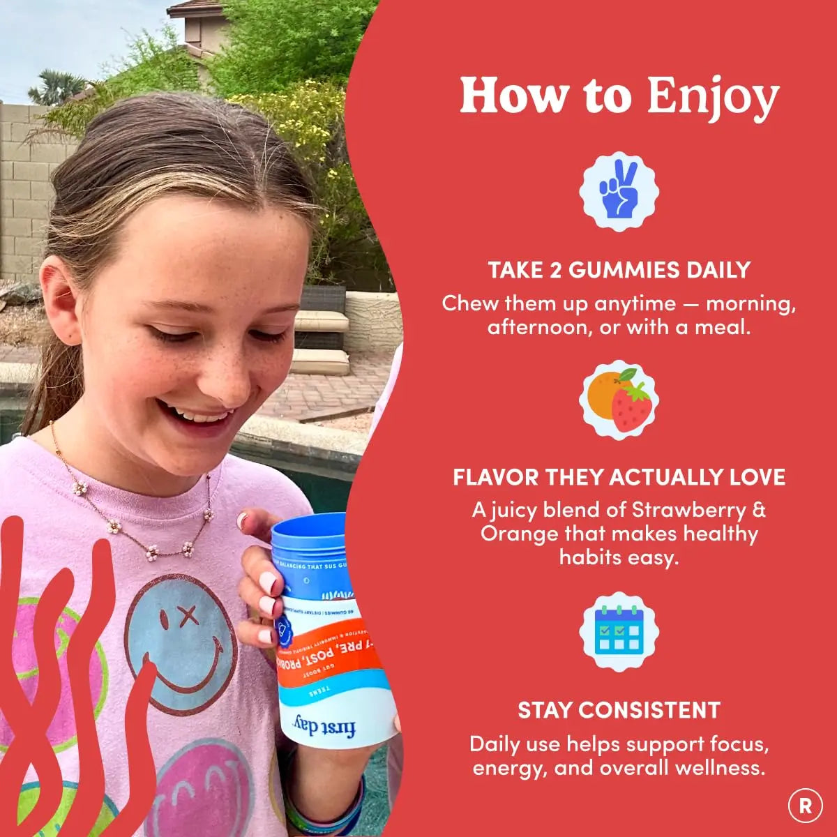 FIRST DAY Teens’ Gut Sustainer Tribiotic Gummies – 3-in-1 Prebiotic, Probiotic & Postbiotic Supplement – Supports Digestive, Skin, Oral & Immune Health, Nutrient Absorption & Growth – 60-Day Supply FIRST DAYBuy Supplements Australia