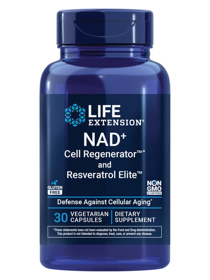 Life Extension NAD+ Cell Regenerator™ and Resveratrol Elite™*, nicotinamide riboside, Trans-resveratrol, quercetin, Fisetin, Heart Health, Healthy Aging, Vegetarian, Non-GMO, Gluten Free, 30 Capsules Life ExtensionBuy Supplements Australia