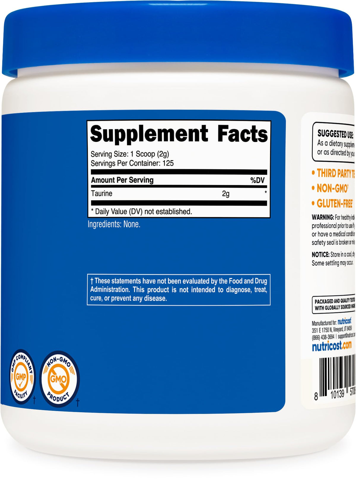 Nutricost Taurine Powder 250 Grams - 125 Servings, 2000mg Per Serving NutricostBuy Supplements Australia